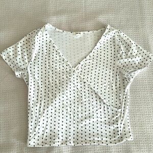 White Criss-Cross Crop T-Shirt w Black Dots from Garage.